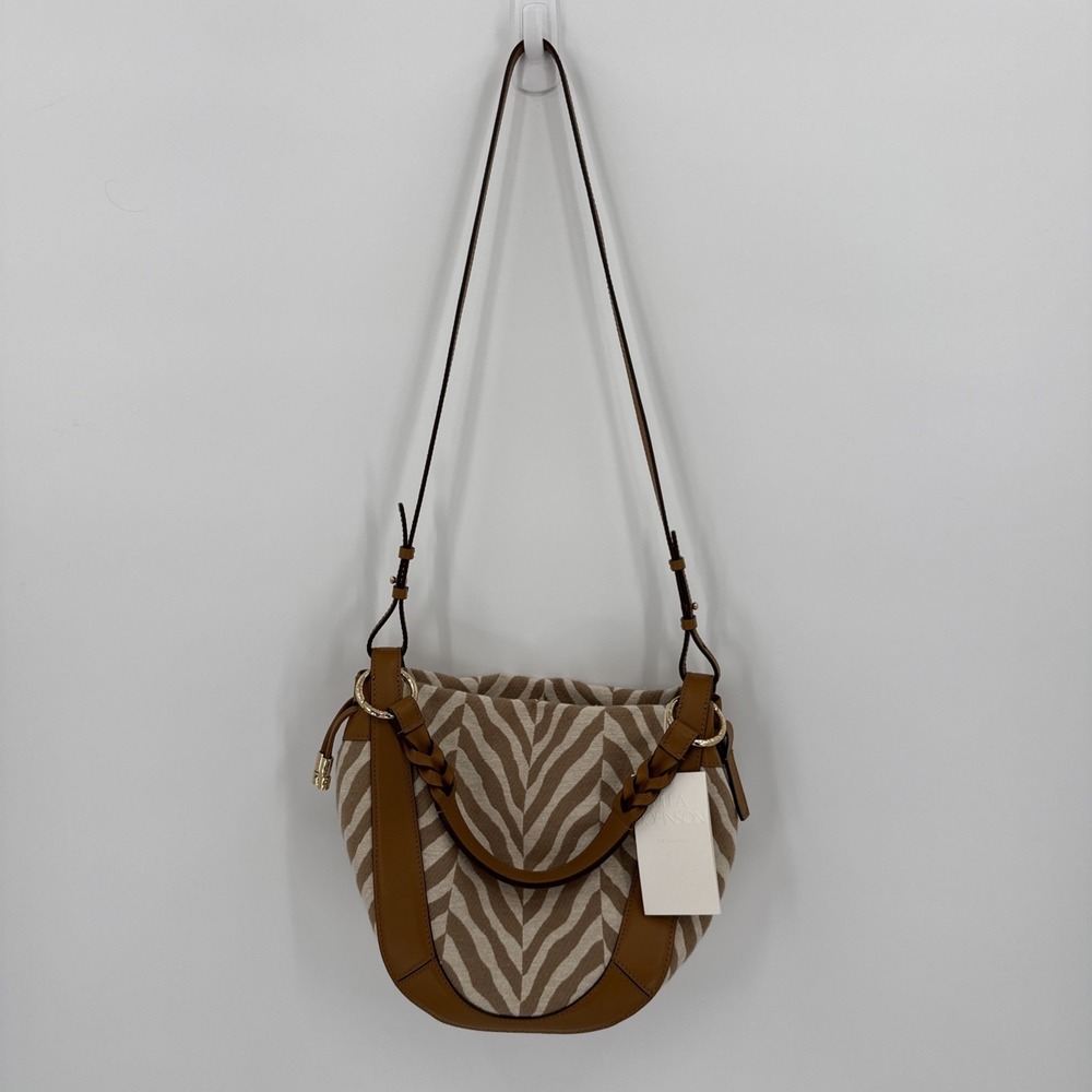 Ulla Johnson Womens Hilma Striped Fabric Leather Bucket Bag Designer NWT